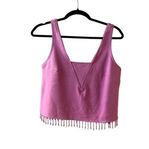 Anthropologie Pink Sleeveless Top with Beaded Fringe